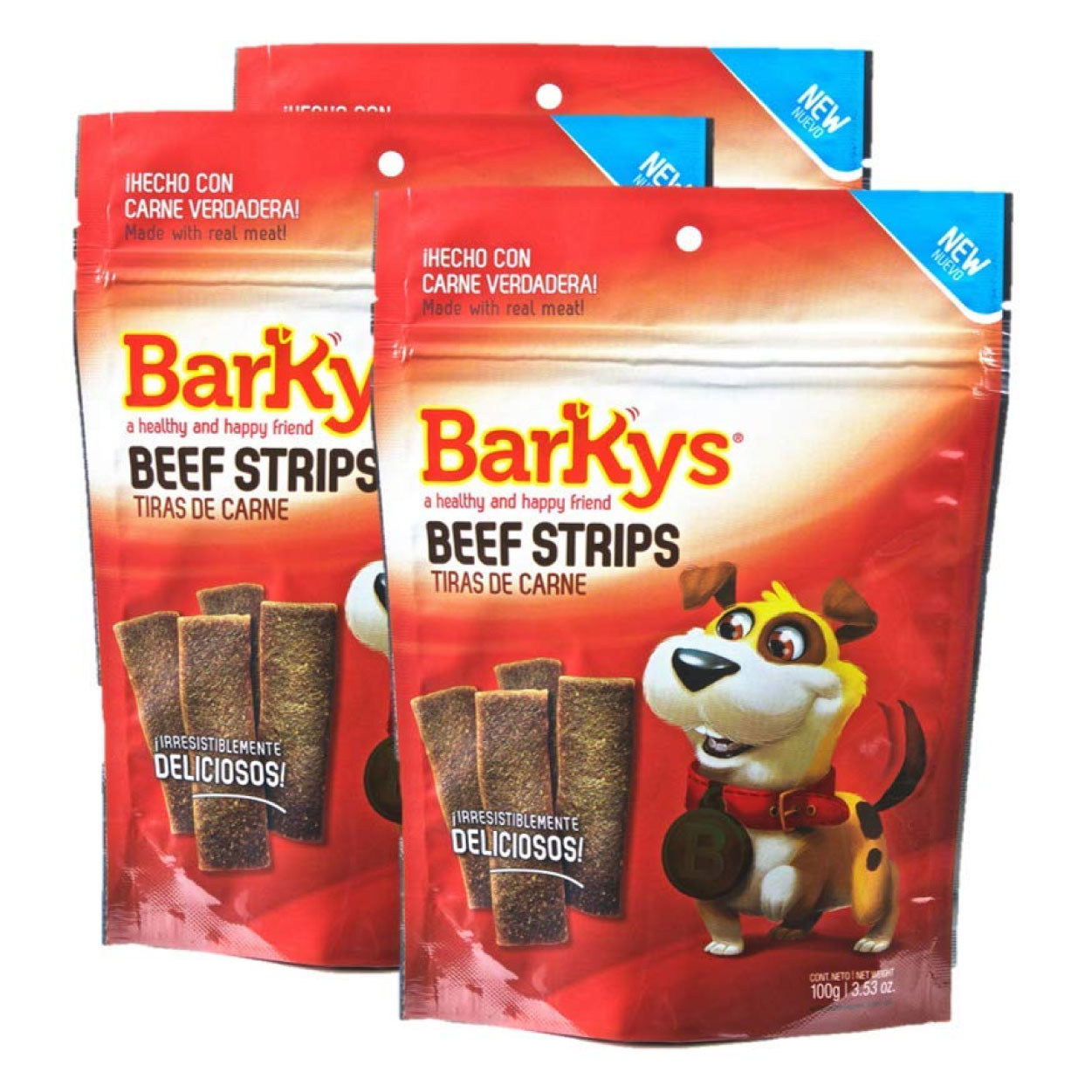Barkys Beef Jerky Strips/ Tiras De Carne 3 Pack de 100g C/u - Premios, Premios, Barkys, Mister Mascotas