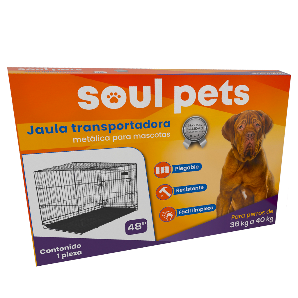Jaula Transportadora de 48 Pulgadas para Perros de 36 a 40 Kg - Soul Pets