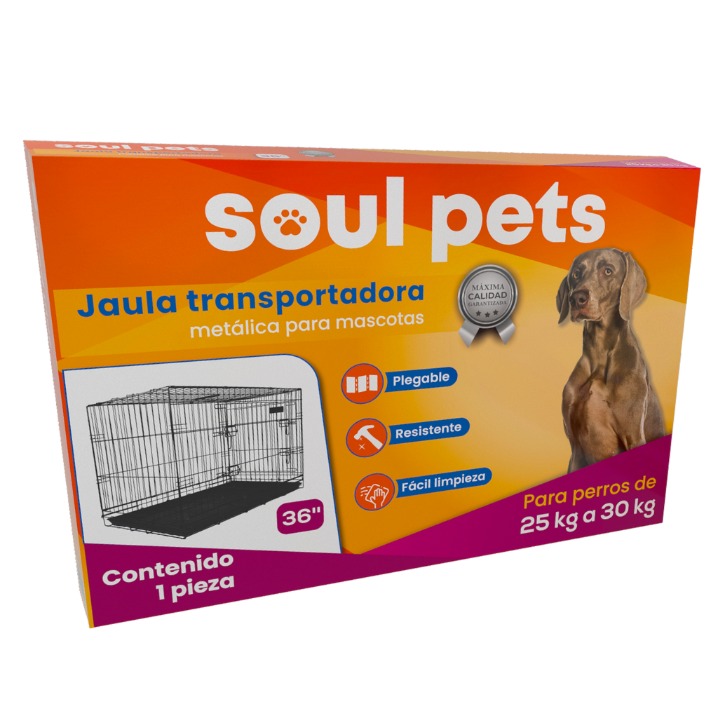 Jaula Transportadora de 36 Pulgadas para Perros de 25 a 30 Kg - Soul Pets