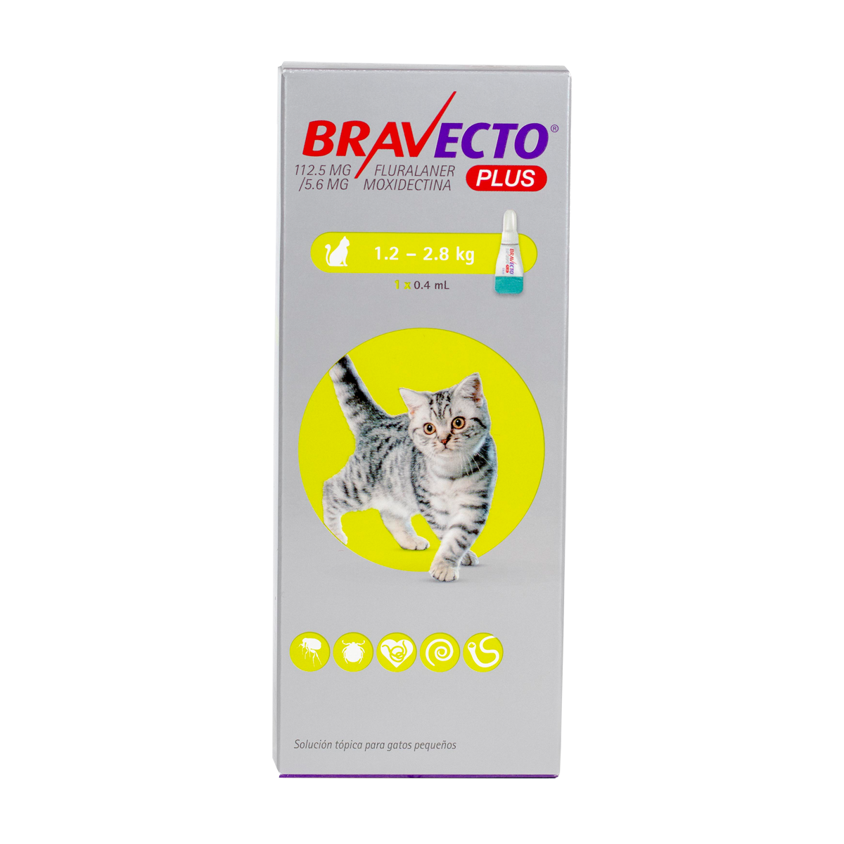Bravecto Plus Para Gato De 1.2 A 2.8 Kg - 0.4 Ml - Antipulgas y Garrapatas