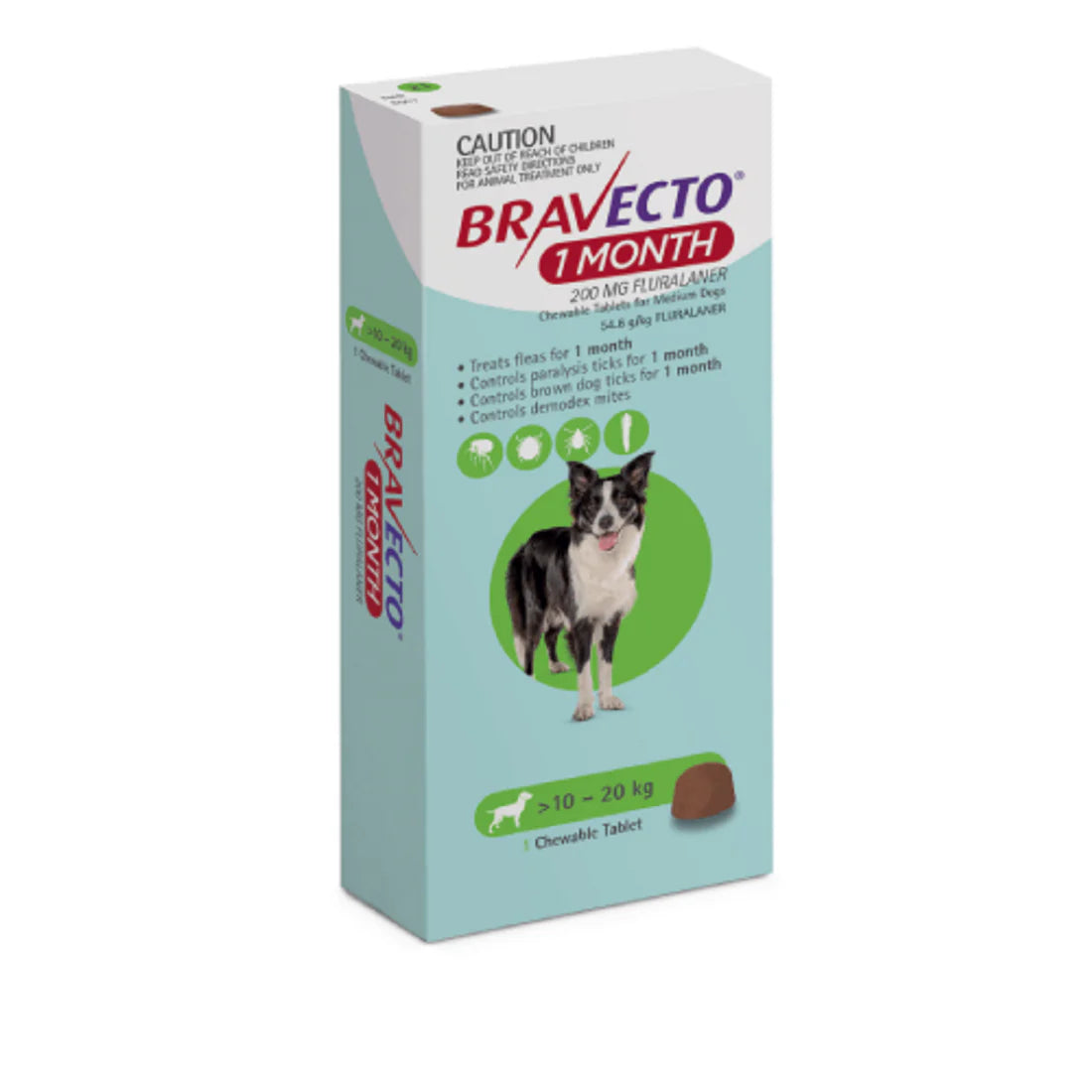 Bravecto 1 Mes para Perro de 10 a 20 Kg - 200 Mg - Antipulgas y Garrapatas