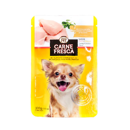 Alimento Húmedo para Perro Sabor Pavo y Pollo 100 Gr - Carne Fresca 10 Sobres