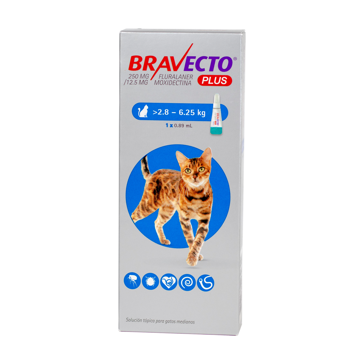 Bravecto Plus Para Gato De 2.8 A 6.25  Kg - 0.89 Ml - Antipulgas y Garrapatas