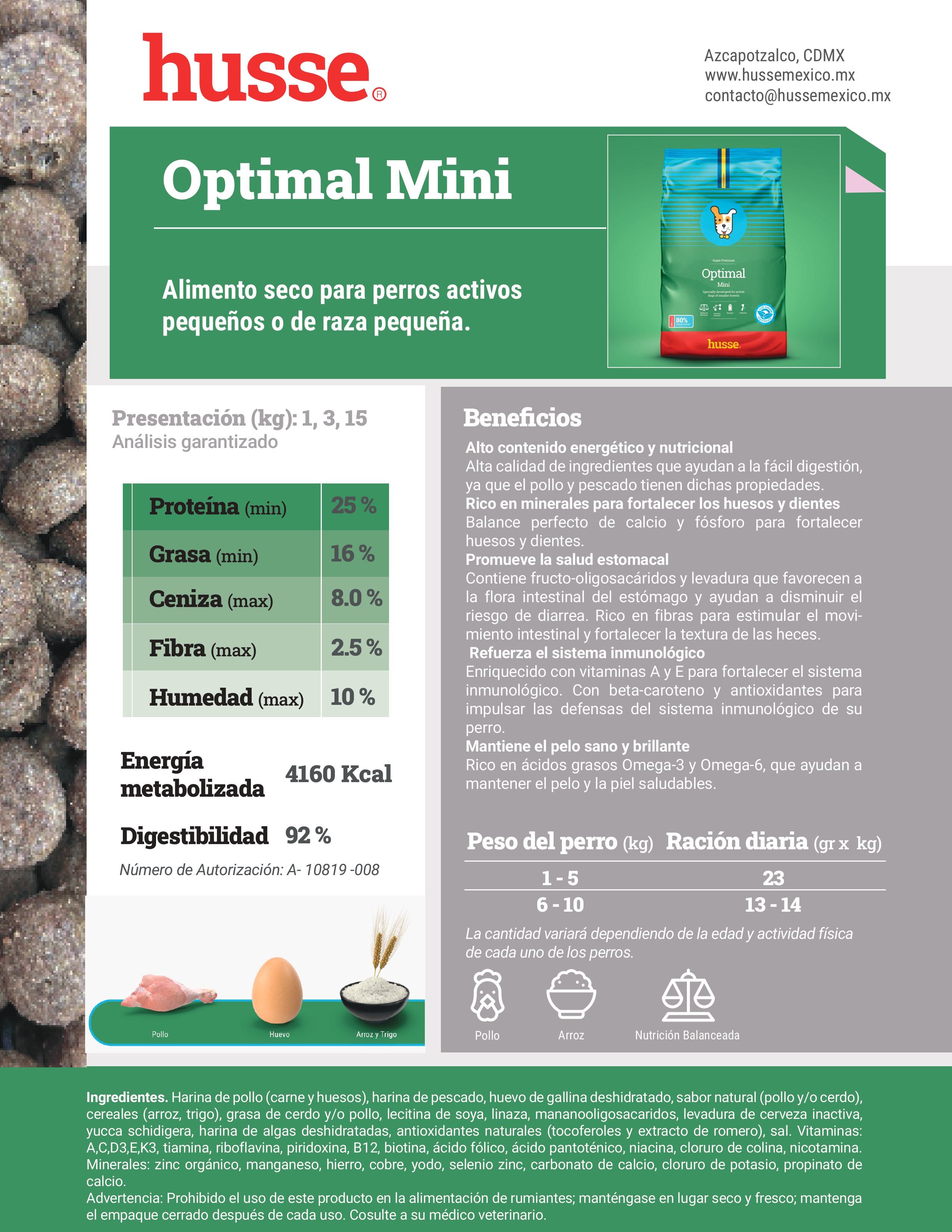 Husse Alimento Seco Optimal Mini