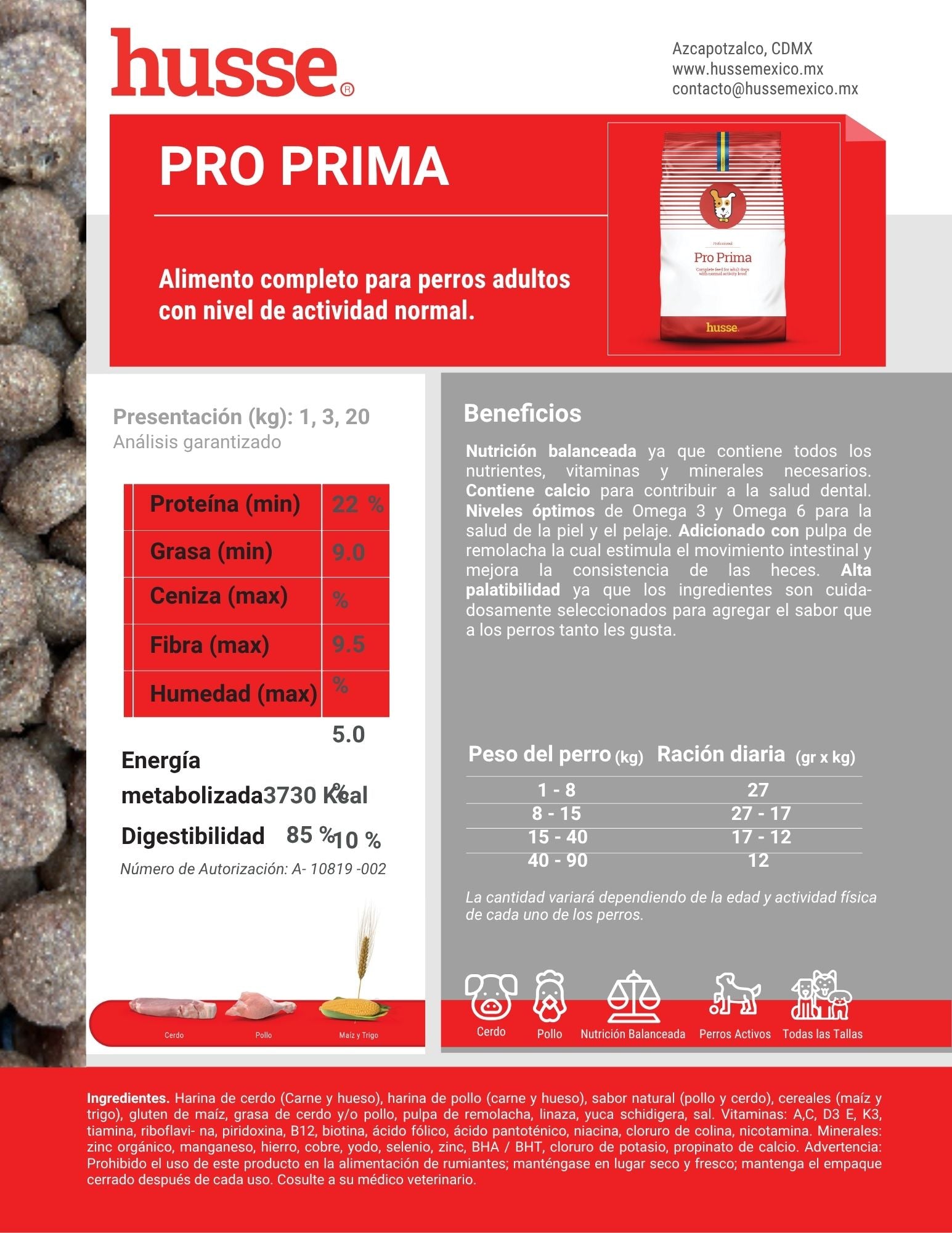 Pro prima Husse Alimento para Perro