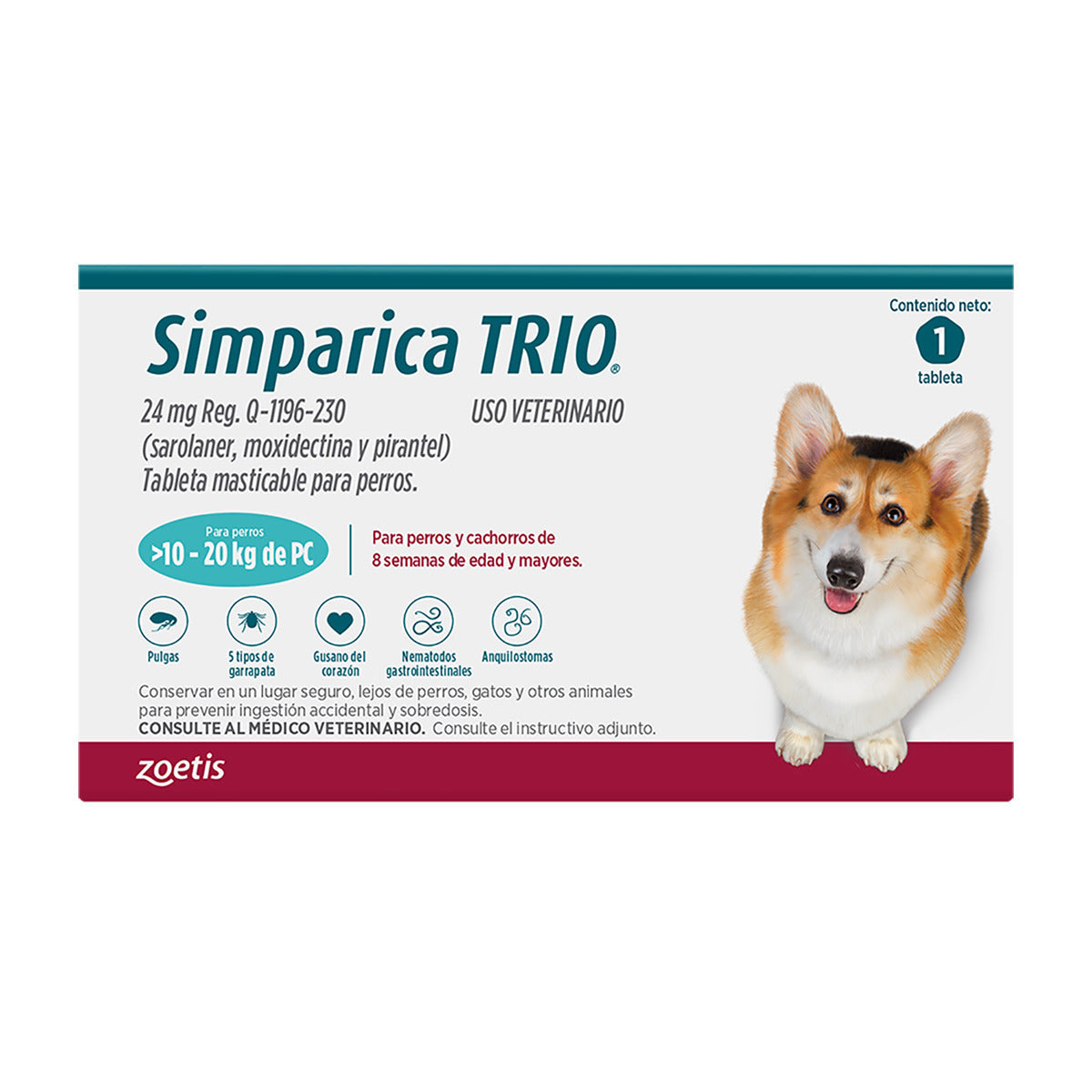Simparica Trio 1 Tableta 10 a 20 Kg