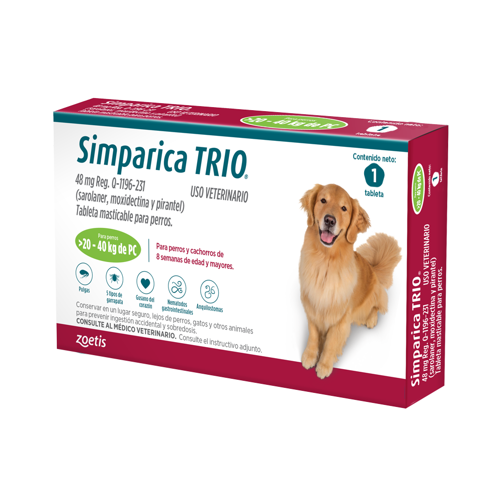 Simparica Trio 1 Tableta 20 a 40 Kg
