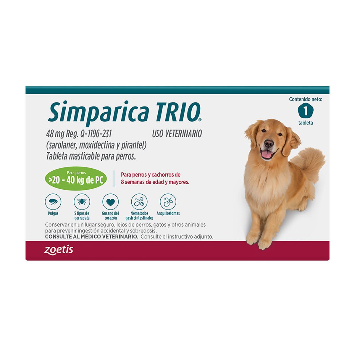 Simparica Trio 1 Tableta 20 a 40 Kg