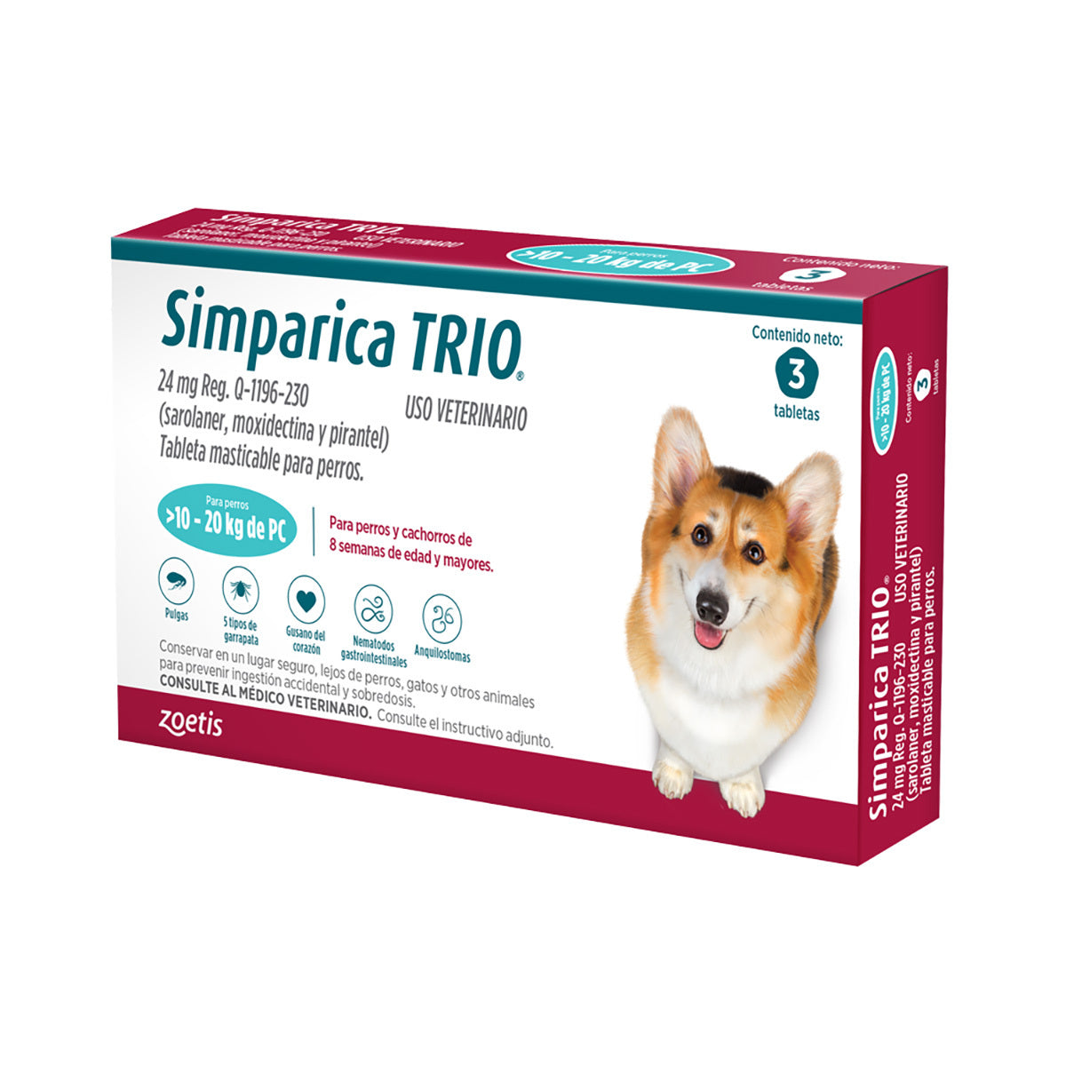 Simparica Trio 3 Tabletas 10 a 20 Kg