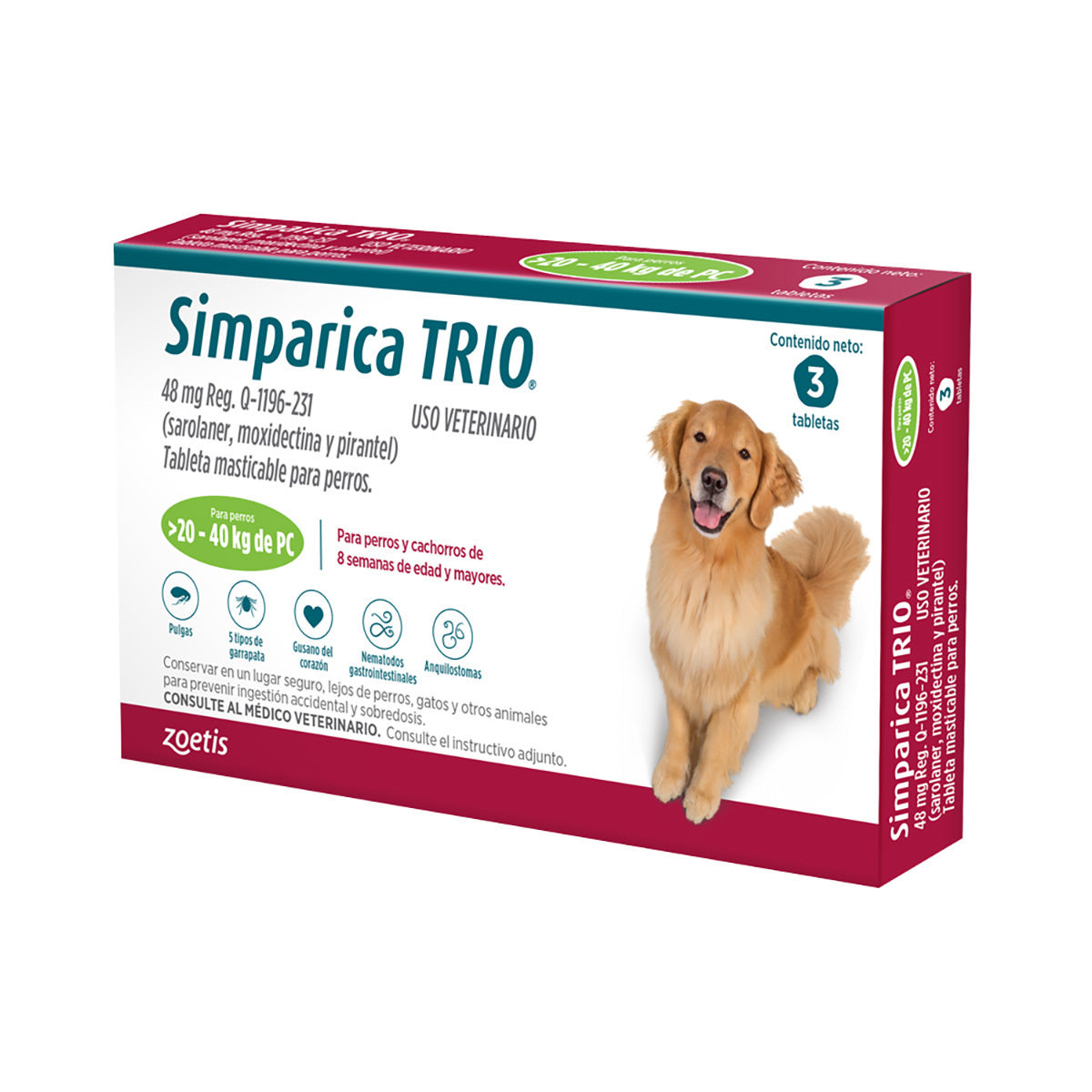 Simparica Trio 3 Tabletas 20 a 40 Kg