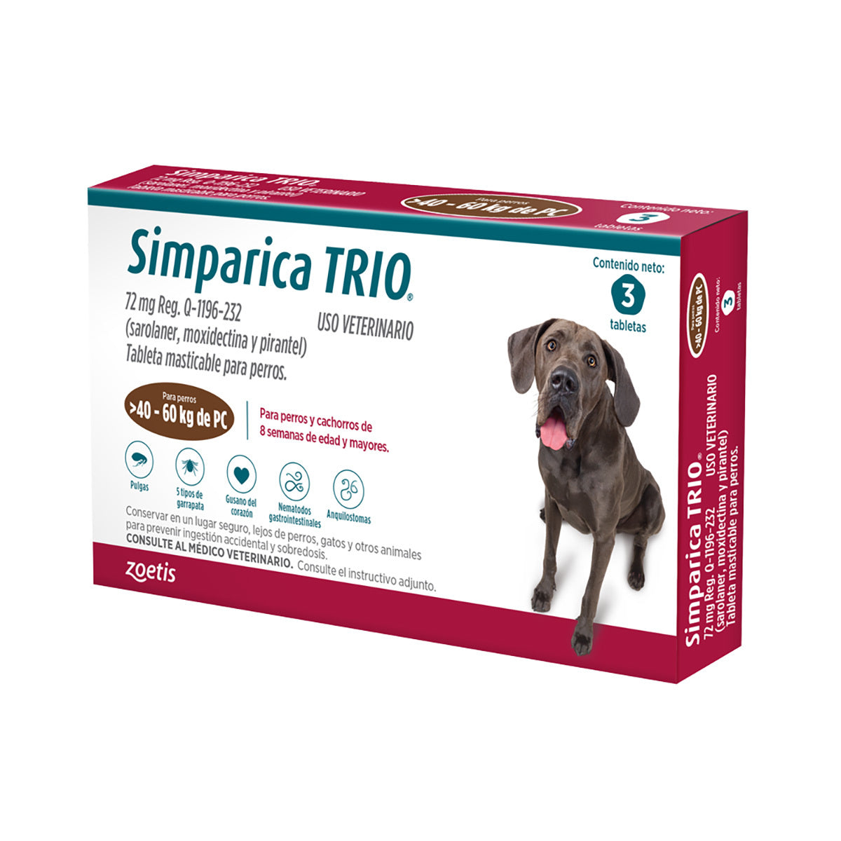 Simparica Trio 3 Tabletas 40 a 60 Kg