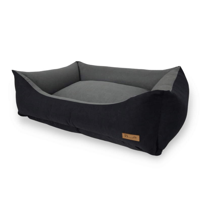 cama para perro negro gris