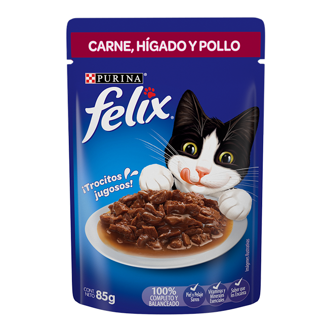 Felix Comida Para Gato Sabor Carne, Hígado y Pollo 85 g