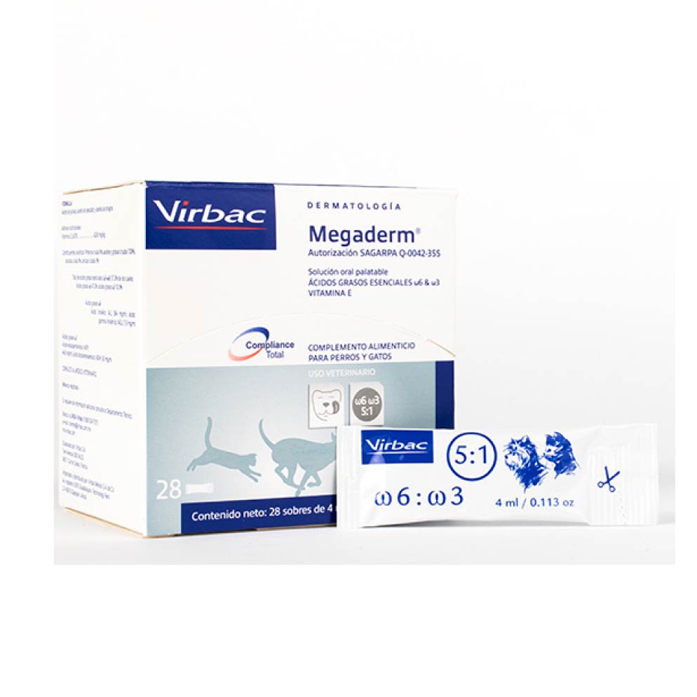 Virbac Megaderm - Ácidos Grasos Esenciales y Vitamina E para Perro y Gato