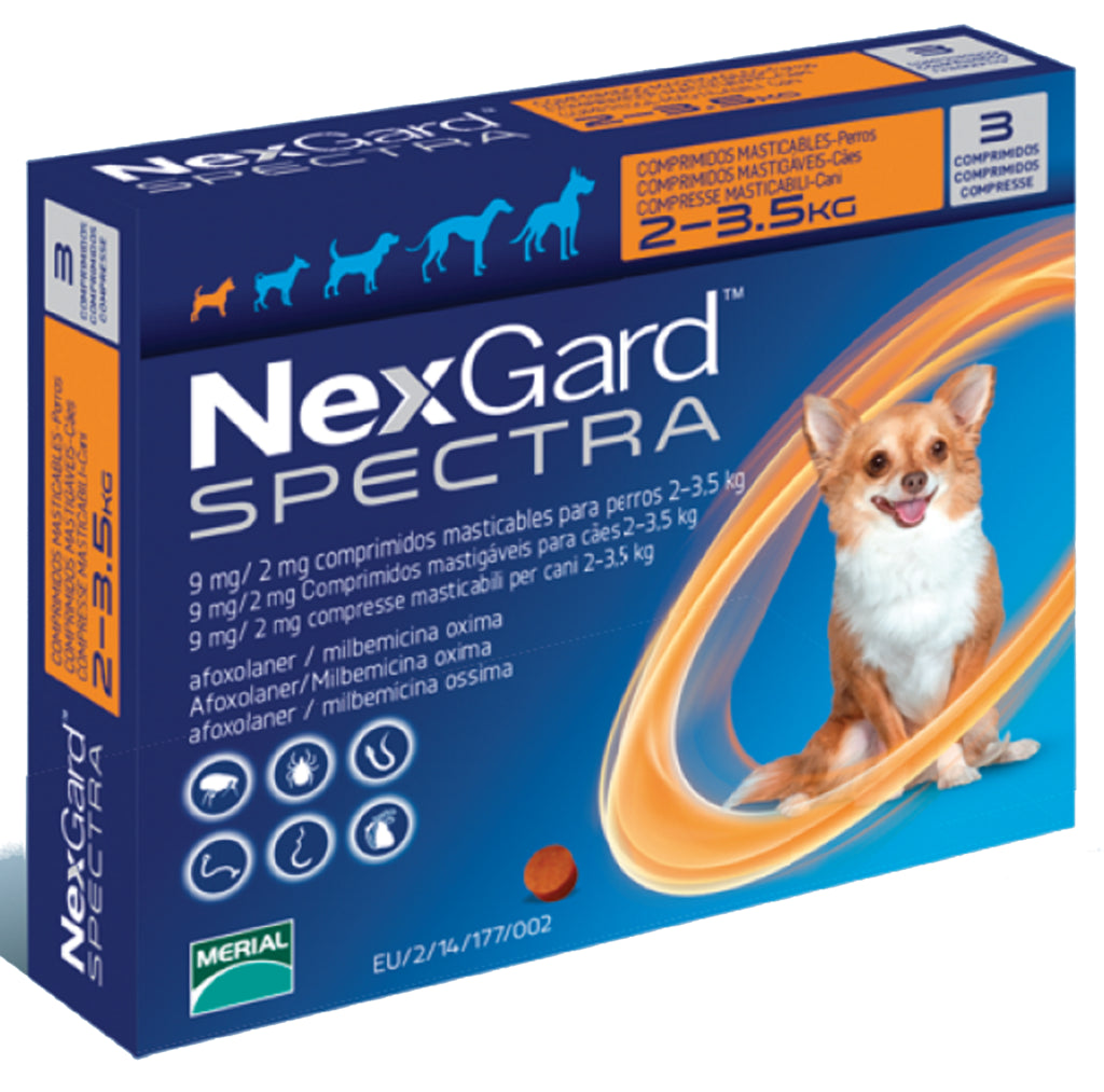 NEXGARD SPECTRA ANTIPULGAS Y GARRAPATAS PARA PERRO 3 TABLETAS, Salud, Merial, Mister Mascotas